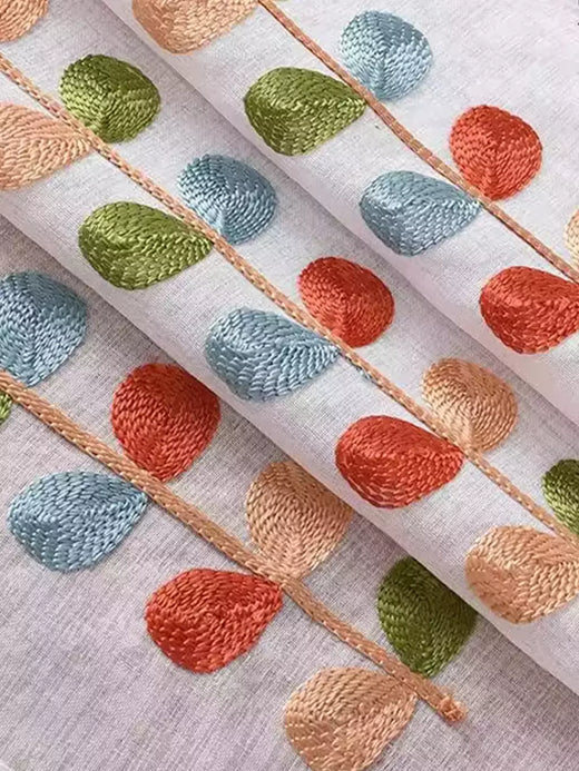 Cortina semi-pura bordada, Quatro cores Branch, Camadas de cozinha, Meia janela, Rod Pocket, Cortinas Voile para Cozinha