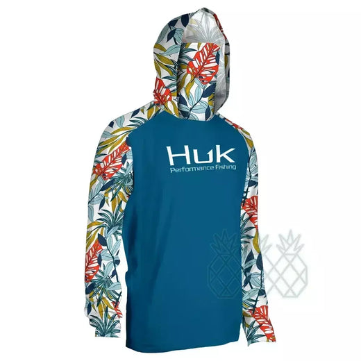 Huk camisas com capuz de pesca com polaina de pescoço manga longa masculina desempenho roupas de pesca proteção solar upf 50 + camisa de pesca