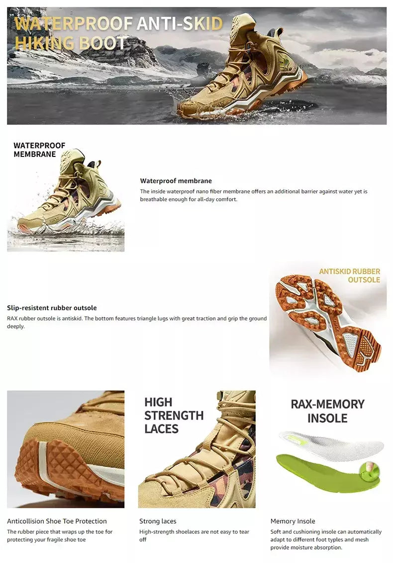 Rax à prova dwaterproof água caminhadas sapatos homens inverno ao ar livre tênis para homens botas de neve de pelúcia montanha botas de neve turismo ao ar livre sapato de corrida