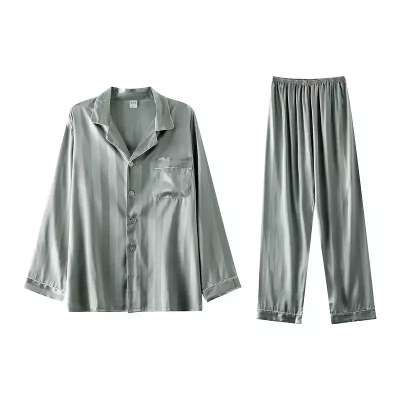 Conjuntos de pijama masculino de cetim de seda manga comprida, pijamas masculinos, camisola estampada, Casa, Soft Cozy Sleepwear Calças, Novo