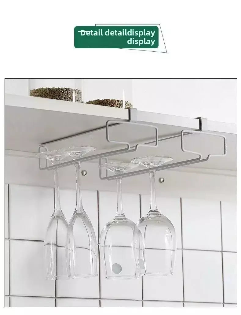 Suporte de vidro de vinho de metal sem perfuração - Rack de taças para armazenamento sob o armário Organização de cozinha Suprimentos de armazenamento de cozinha/bar