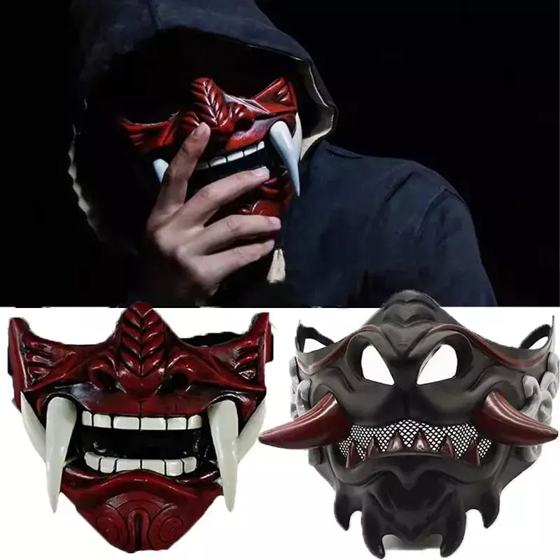 Halloween japonês samurai fantasma diabo máscara halloween diabo guerreiro role play horror diabo guerreiro prajna assassino máscara grossa