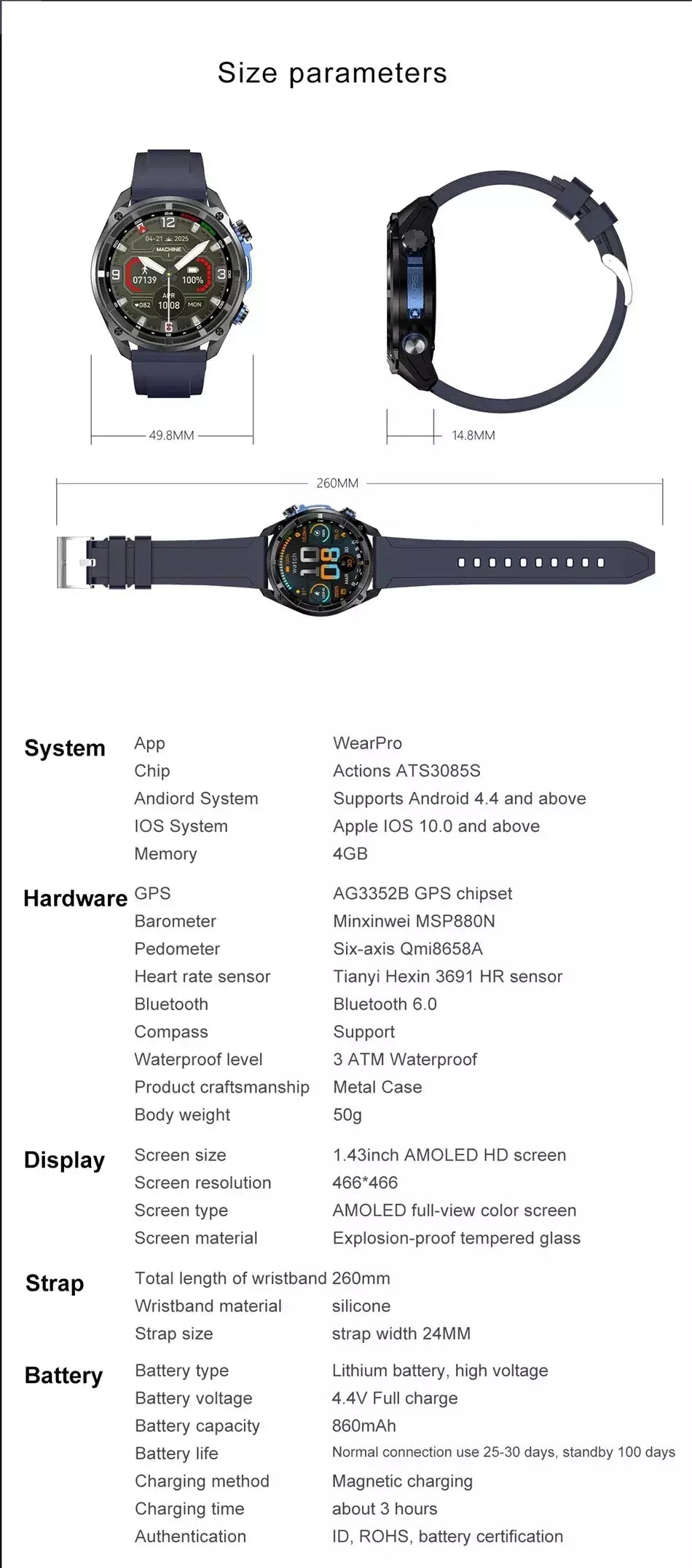 Xiaomi gps relógio inteligente com mapas offline 4gb de memória player vídeo militar esportes smartwatch masculino 30m natação à prova dwaterproof água amoled