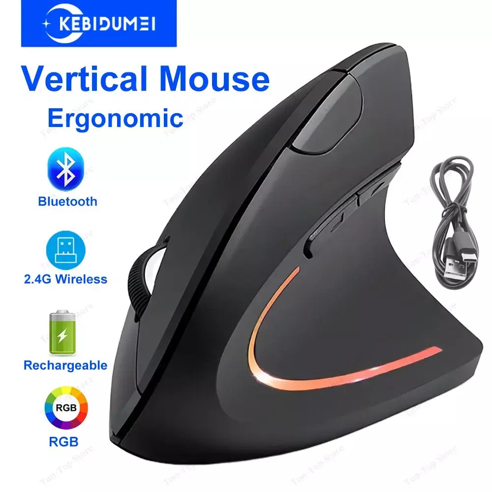 Rato vertical ergonômico mouse modo duplo sem fio 2.4g bluetooth ratos rgb 1600 dpi mouse silencioso para computador portátil desktop,Vertical Mouse Ergonomic Mouse Dual Mode Wireless Mouse 2.4G Bluetooth Mice RGB