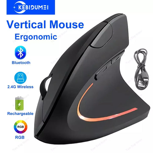Rato vertical ergonômico mouse modo duplo sem fio 2.4g bluetooth ratos rgb 1600 dpi mouse silencioso para computador portátil desktop,Vertical Mouse Ergonomic Mouse Dual Mode Wireless Mouse 2.4G Bluetooth Mice RGB