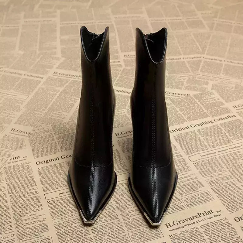2024 inverno salto alto sexy mulheres sapatos de luxo chunky tornozelo chelsea botas moda novo dedo do pé apontado zíper goth bombas sapatos marca