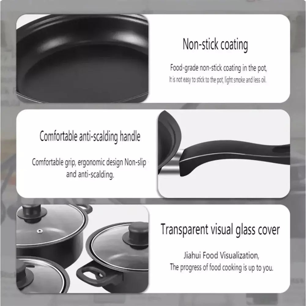 12pçs conjunto de panelas antiaderentes, pires, forno holandês, frigideira, conjuntos de cozinha, panela de indução e panela empilhável