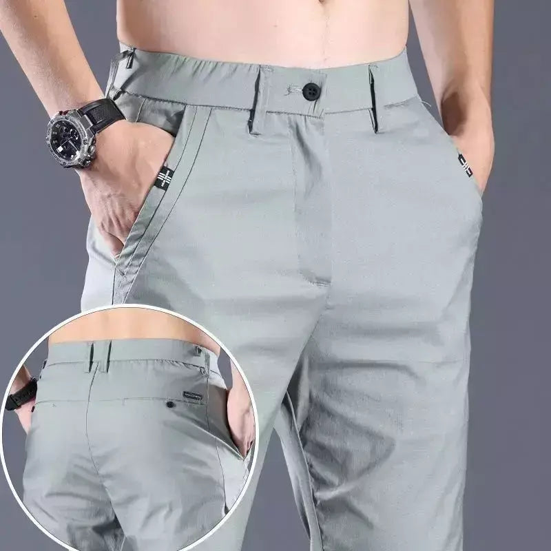 Calça reta masculina de alfaiataria social, calça masculina de algodão, para cima fina e casual, calça empresarial chinesa, clássica, para cima, verão
