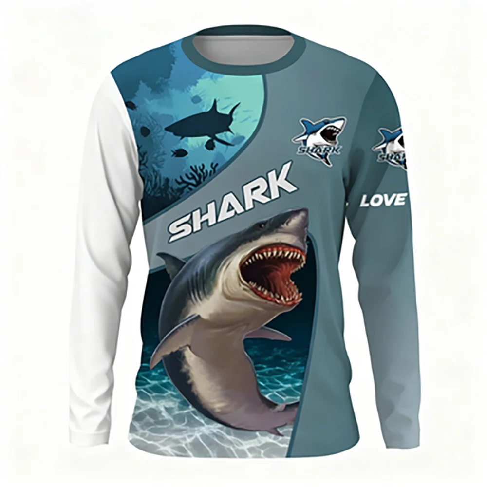 Terno de pesca com estampa completa 3d masculino, camiseta solta de manga comprida respirável de secagem rápida, ciclismo ao ar livre, fitness, esportes, tops casuais