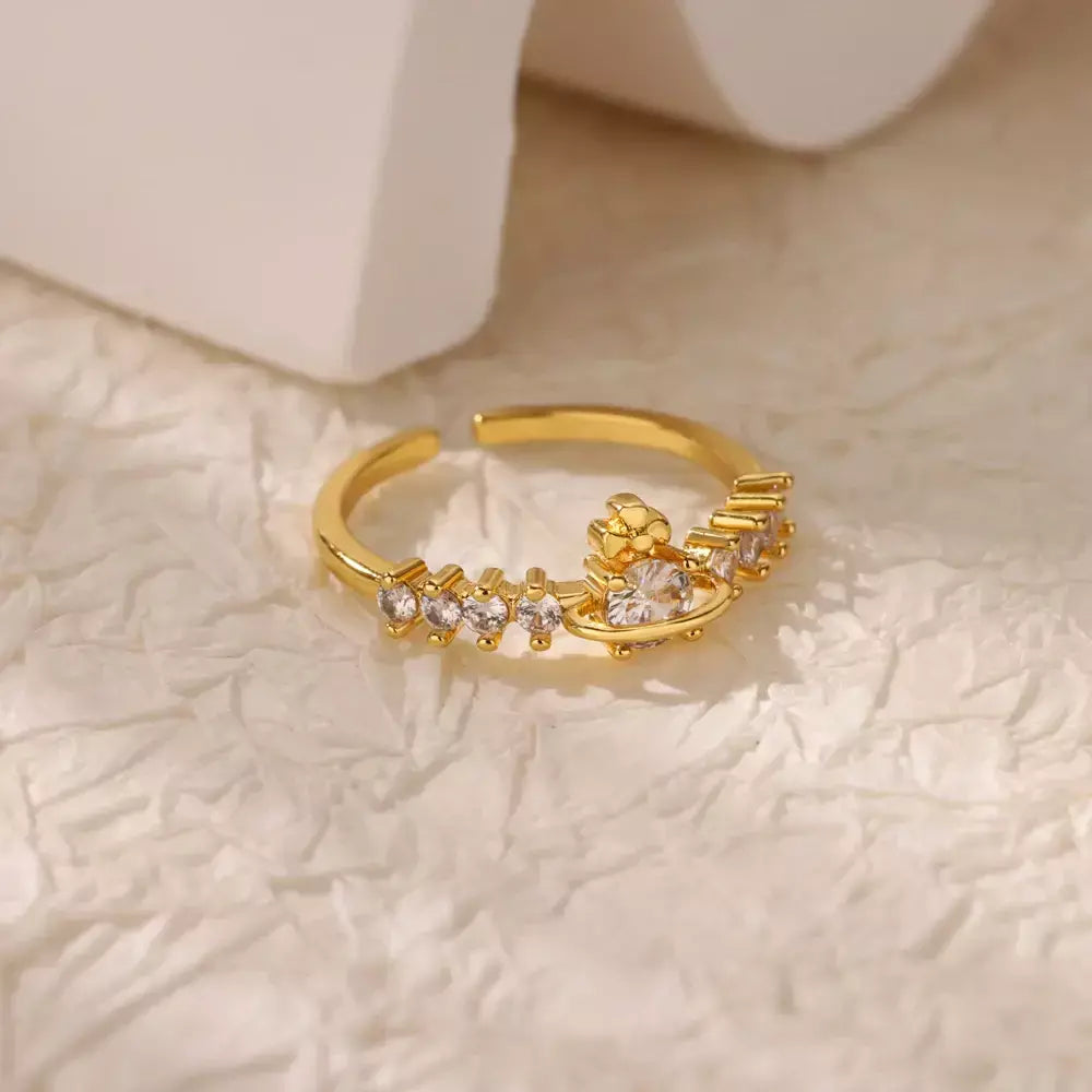 Anéis geométricos de zircônia de aço inoxidável para mulheres luxo mau olhado cor dourada ajustável na moda casamento estética jewerly presente