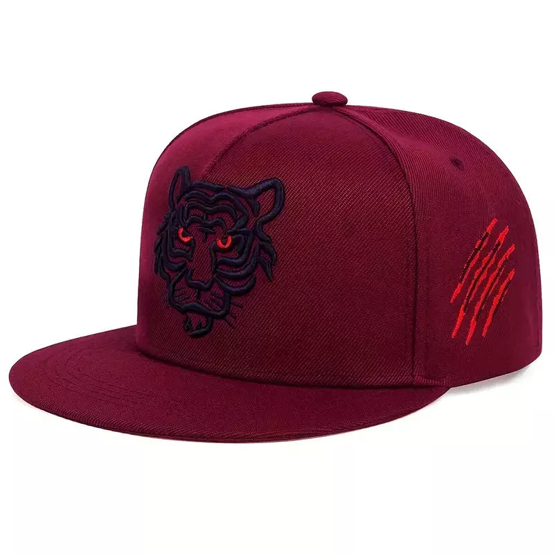 Boné masculino bordado tigre, chapéu snapback de algodão, ajuste adulto, sol casual ao ar livre, moda hip-hop, osso