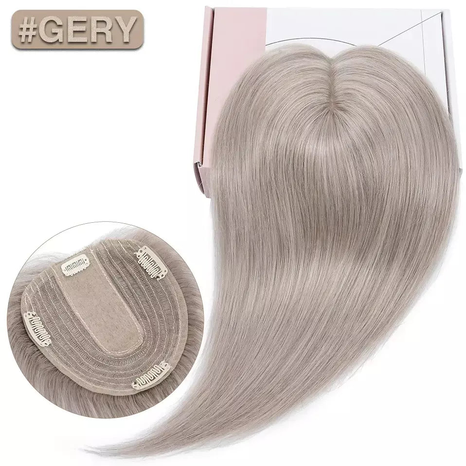 S-noilite 10x12cm toppers de cabelo em linha reta 3.5x9cm base de seda perucas de cabelo clipe em extensões de cabelo marrom cabelo humano para mulher