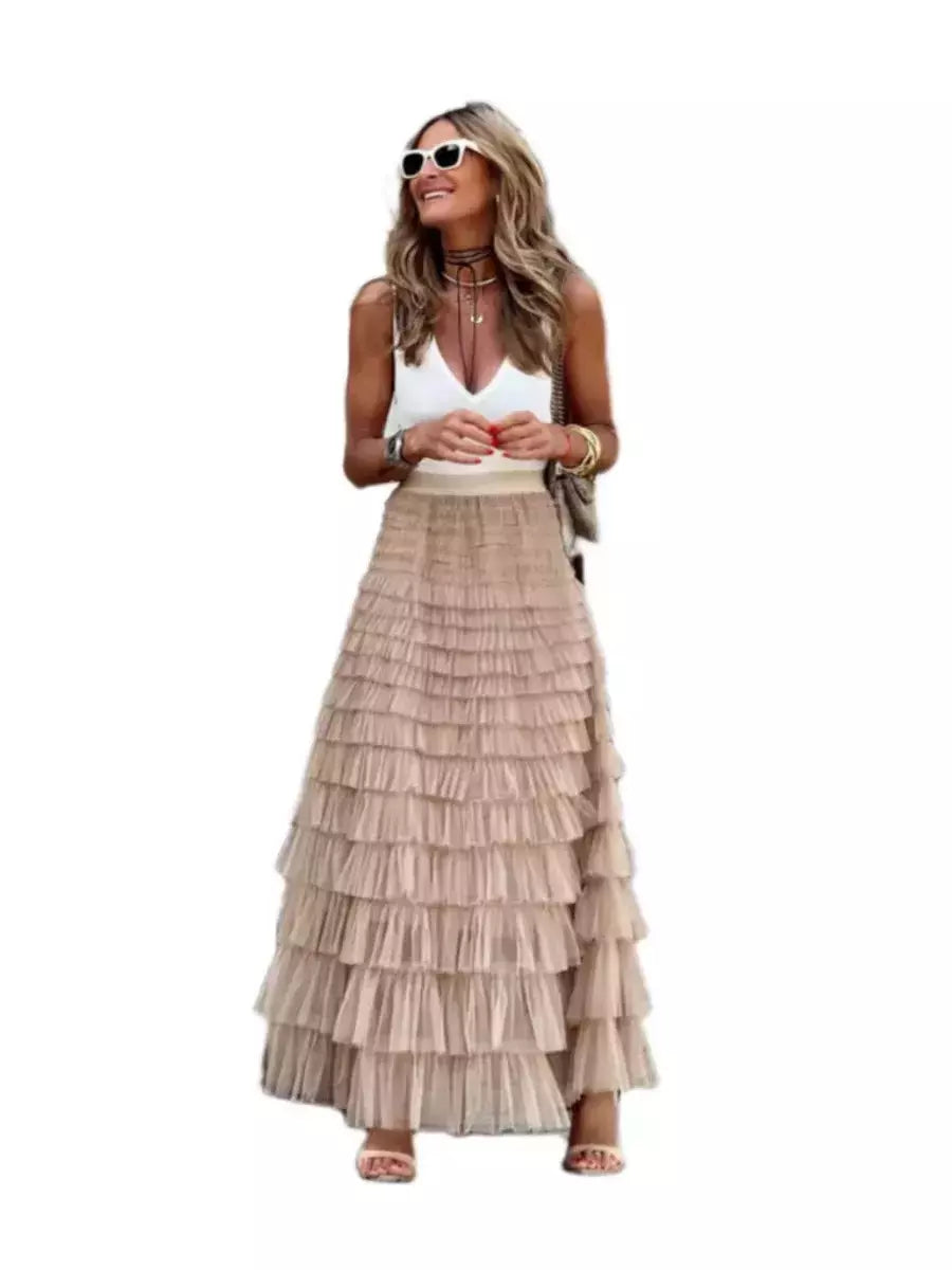 Vestido de Baile Sólido Feminino, Saia Longa, Cintura Alta, Plissada, Elegante senhoras, Malha Selvagem, Saias Maxi de Namoro, Novo, Gota, 2022