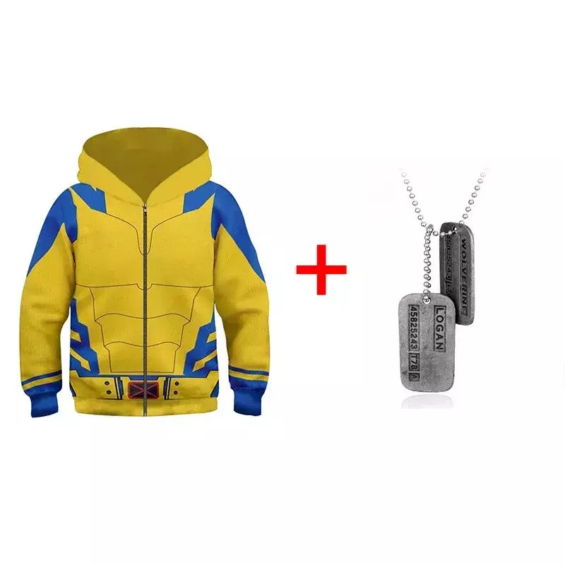 Meninos meninas deadpool wolverine cosplay traje super-herói impressão 3d pulôver hoodies jaqueta camisolas para festa de halloween