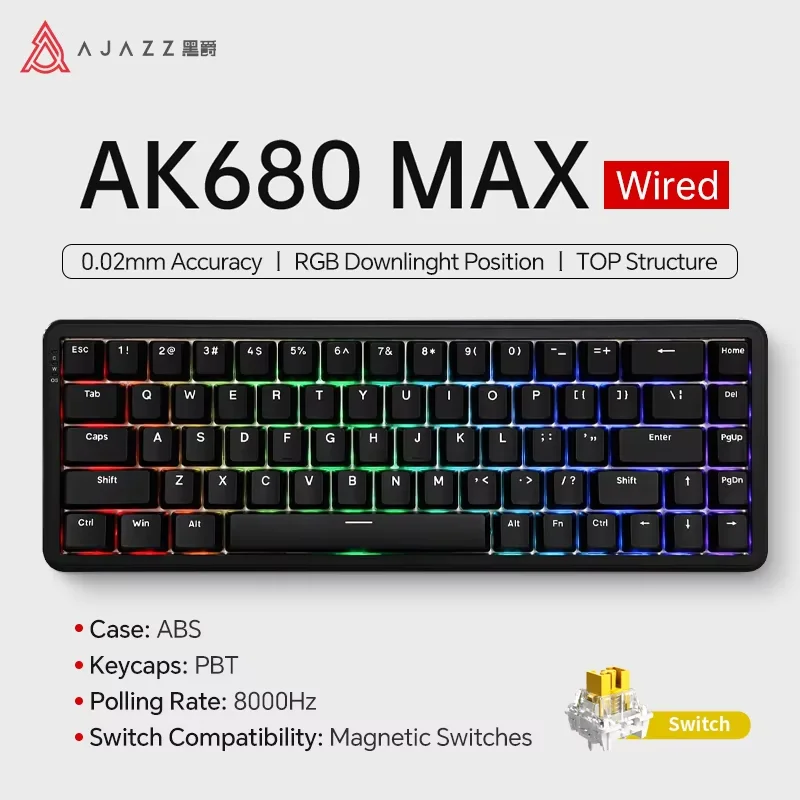 Ajazz ak680 max interruptor magnético teclado mecânico 60% gatilho rápido 0.01mm 8k/1k retorno 68 teclas com fio/sem fio gaming keybaord