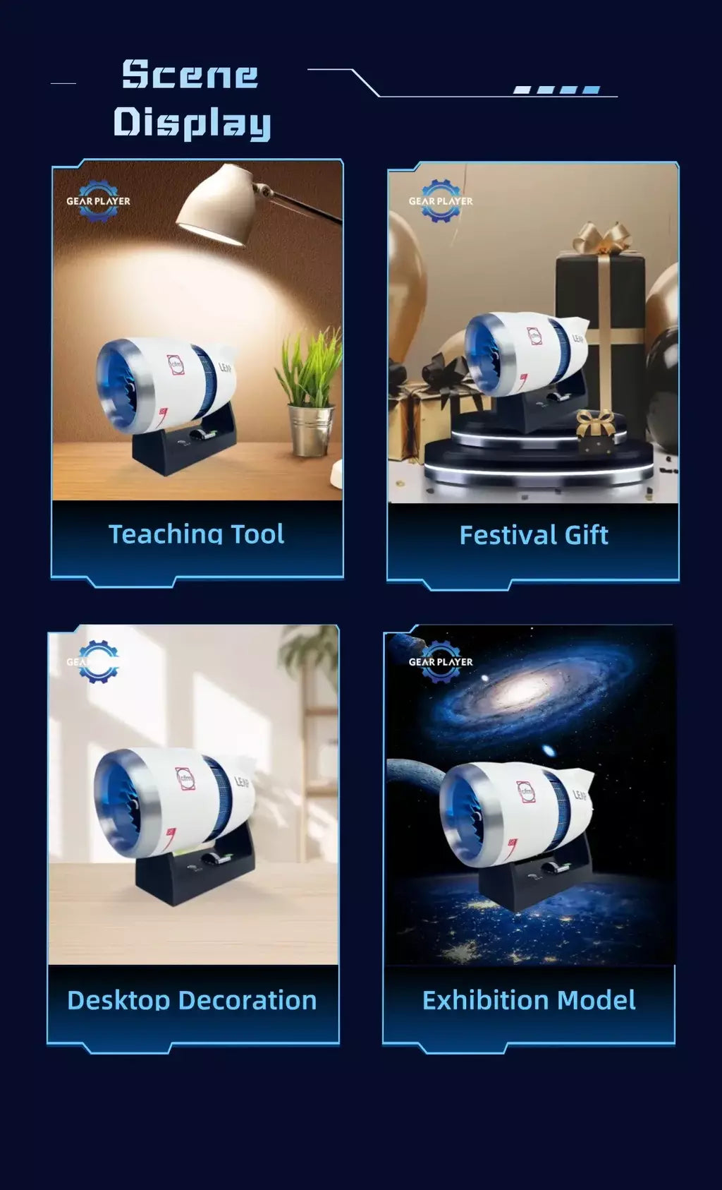 Boeing 747 Turbofan Modelo de motor Ventilador elétrico Cool Boutique Coleção Kit de motor de aeronave para exibição e uso educacional