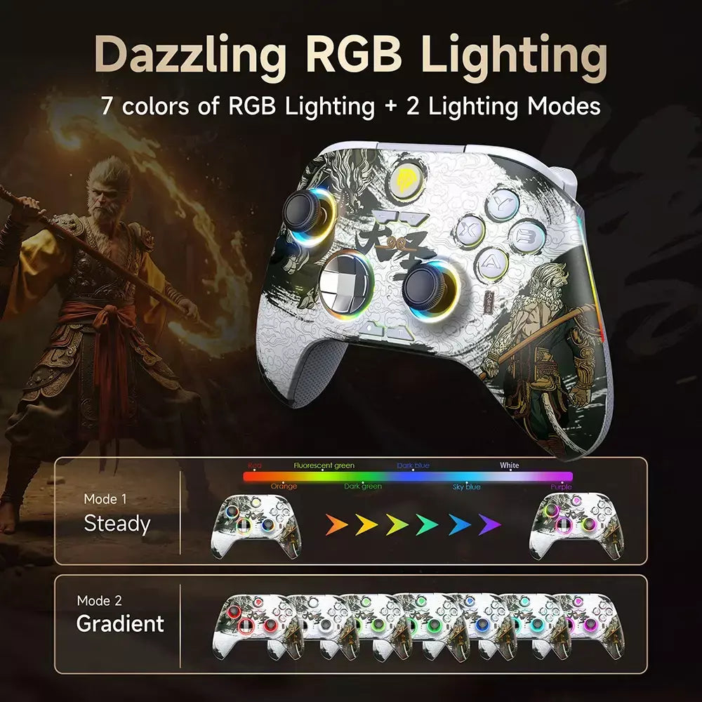 EasySMX X15 Controle de jogo sem fio Bluetooth Gamepad Compatível com PC/NS/TV/Celular/Steam com RGB Efeito Hall Black Myth Wukong