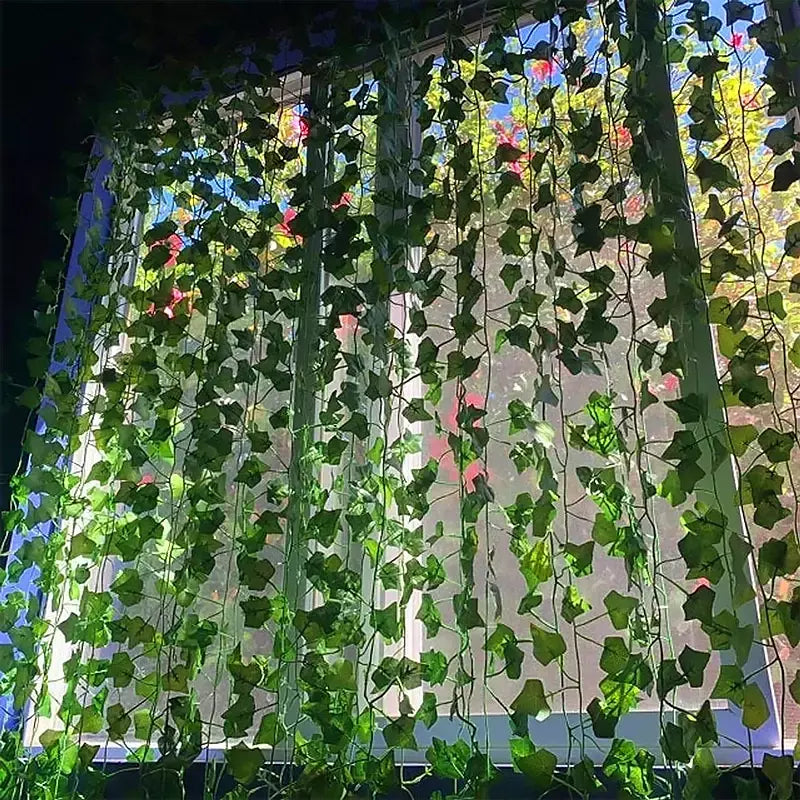Folha de hera verde artificial rattan trepadeira folhas videira pendurado guirlanda diy flores falsas plantas para jardim festa de casamento decoração de casa