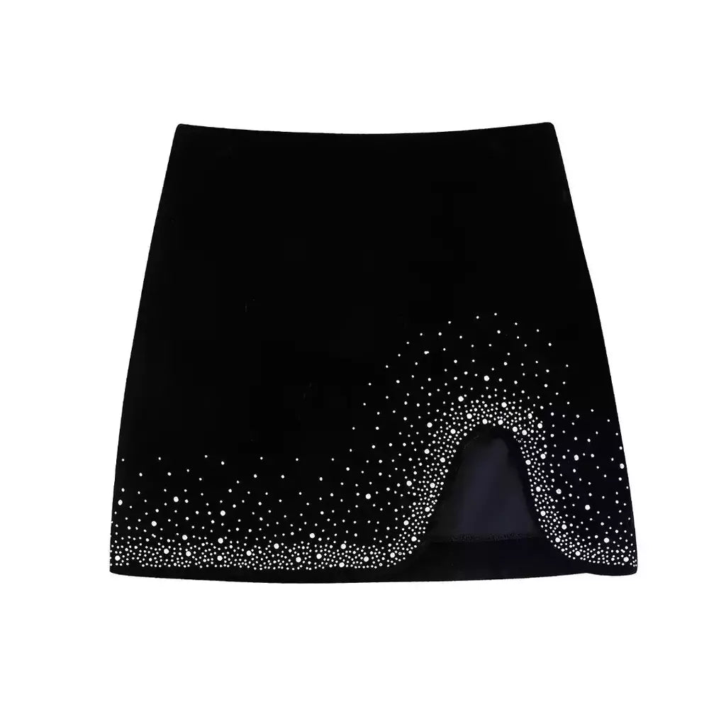 Mini saia de veludo com lantejoulas Zevity feminina, zíper lateral chique feminino, saias lápis, bainha Shinning, nova moda, QUN255