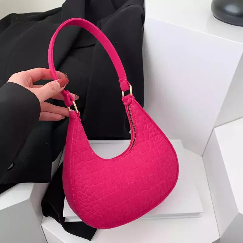 Retro Pure Felt Handbag para mulheres, bolsa de axilas, bolsa de ombro, cor sólida, bolinhos, design simples, moda lazer
