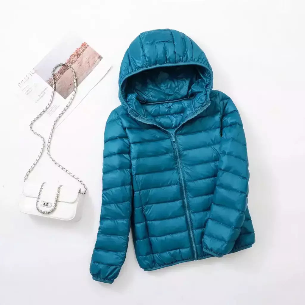 Casaco fino leve com capuz de pato para mulheres, casaco curto fino, streetwear quente, branco, plus size, casacos, outono, inverno, 2023