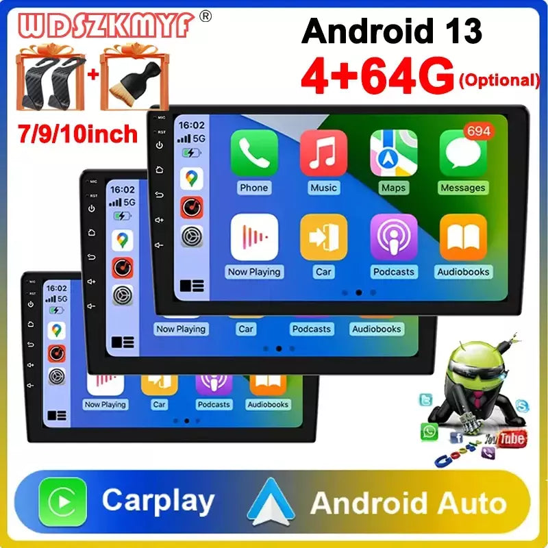 Android13 7 9 10 polegadas multimidia automotiva Car Radio GPS 2 din Rádio Receptor Estéreo Jogador carplay 64G Multimedia Player CarPlay sem fio Android Auto radio automotivo bluetooth Presente