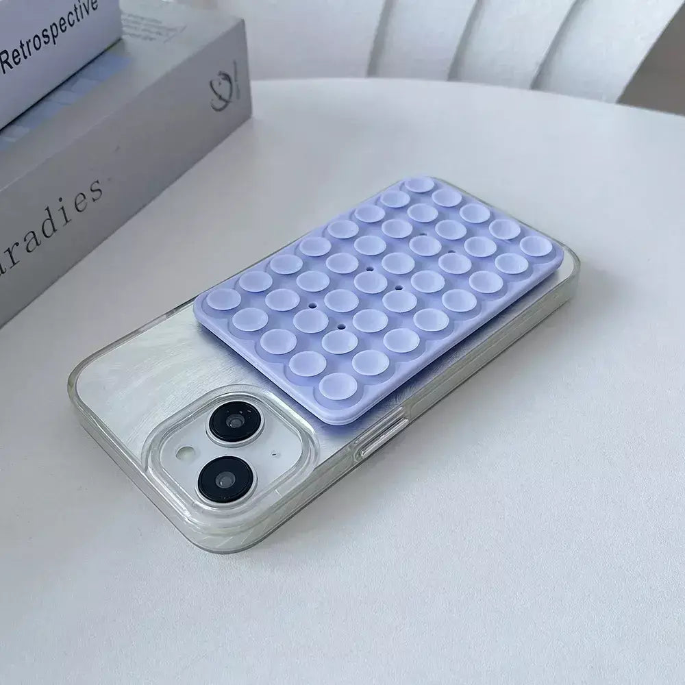 Capa de telefone com ventosa de silicone dupla face, suporte removível para selfies e vídeos mãos-livres, basta usar para vidro liso
