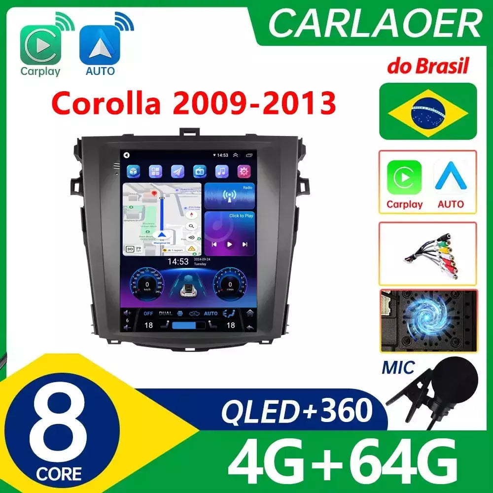 Do Brasil Leitor de Vídeo Multimídia Rádio Automóvel, Android Auto Stereo para TESLA Toyota Corolla 2009-2013, Estilo Tesla, 2 Din