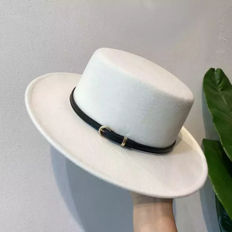 Chapéus de feltro chapéu de feltro de aba de lã decorado com fivela de cinto chapéus de feltro de lã retro boné de jazz inverno outono quente estilo britânico bonés de boater