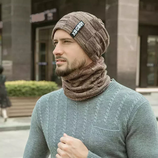 Gorro e cachecol forrado com lã masculina e feminina, chapéu grosso de malha quente, bonés masculinos, mais veludo, infantil, inverno