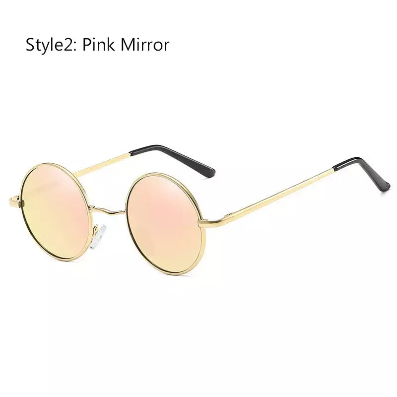 Óculos de sol polarizados redondos vintage retrô para homens e mulheres, óculos de sol designer, armação de metal, lente preta, óculos UV400, dirigindo, marca