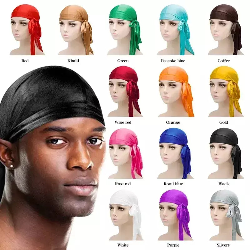 Elasticidade baotou boné faixas de cabelo simulação sedosa durag cauda longa chapéu pirata bandana turbante para crianças criança fita acessórios