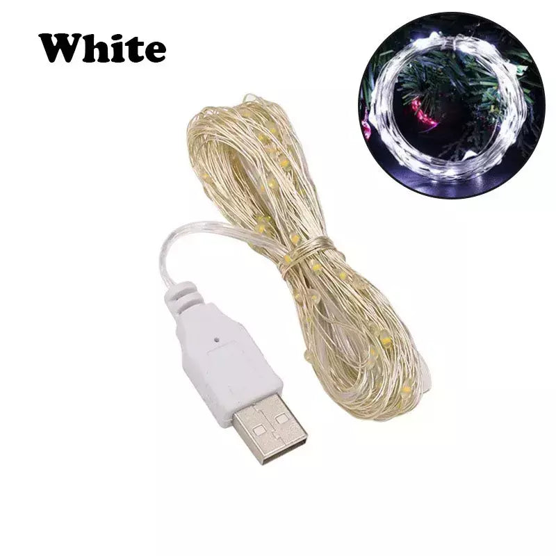 USB LED String Lights para Decoração de Natal, Impermeável Fairy Lights, Cobre Silver Wire, Guirlanda de Luz, Festa de casamento, 1 m, 2 m, 3 m, 5m