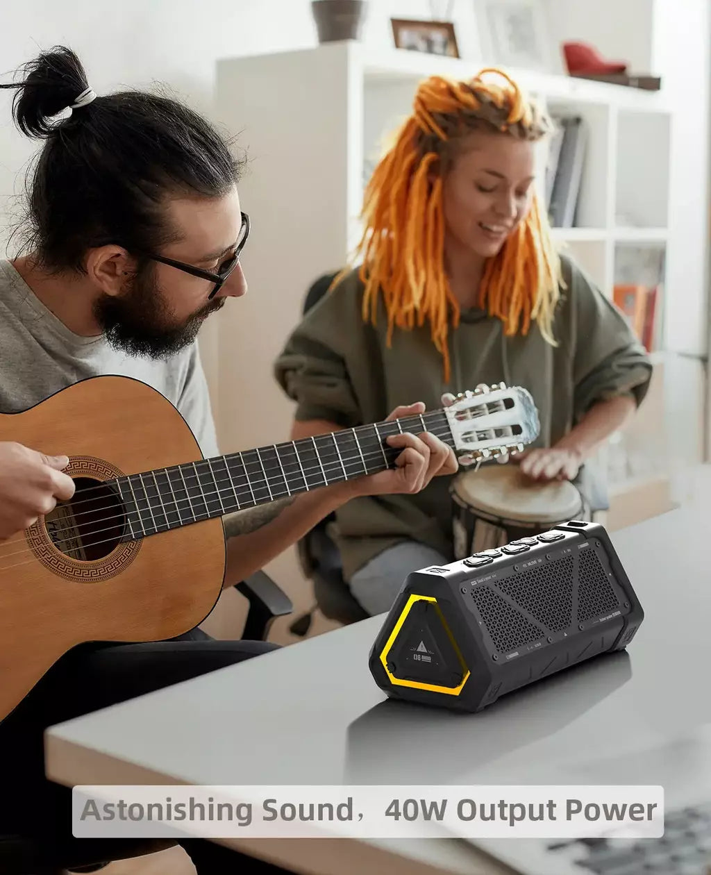 MLOVE P3 Alto-falante Bluetooth externo, alto-falante Bluetooth 5.3 com potência de saída de 40 W, som estéreo IPX7 à prova d'água, cartão Micro SD, luz RGB