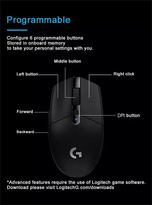 Logitech-g304 mouse sem fio, leve e portátil, para pc gamer, mesmo modelo, sem versão do driver