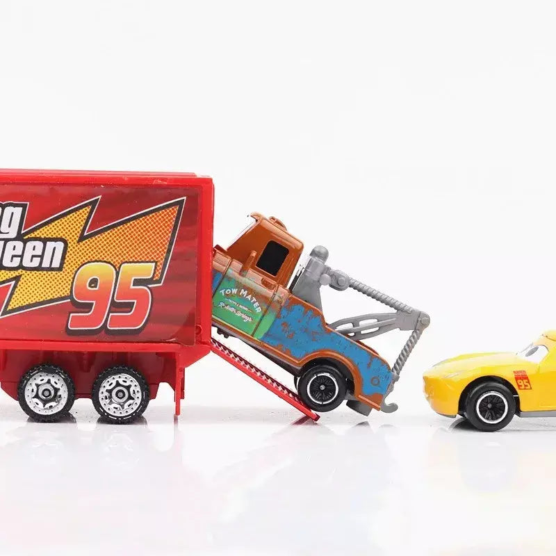 6-7 pçs disney pixar carro 3 2 1 relâmpago mcqueen caminhão mack jackson tempestade diecast metal carro de corrida dinoco racer brinquedo conjunto menino presente