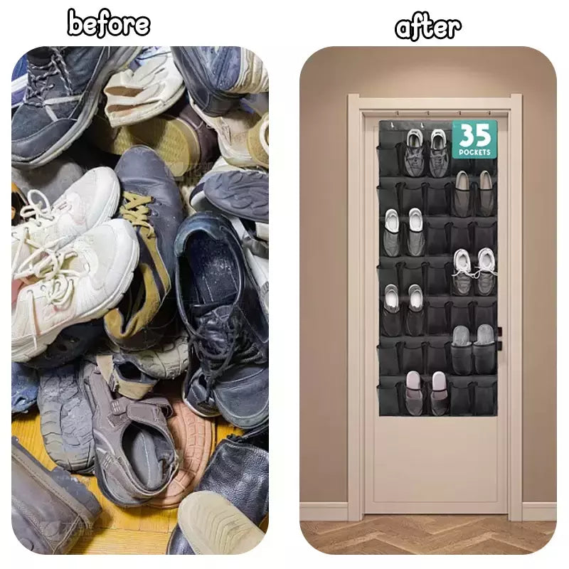 35 bolsos sobre a porta organizador de sapatos grandes bolsos de malha com 4 ganchos tecido transparente sapato rack saco de armazenamento para o quarto