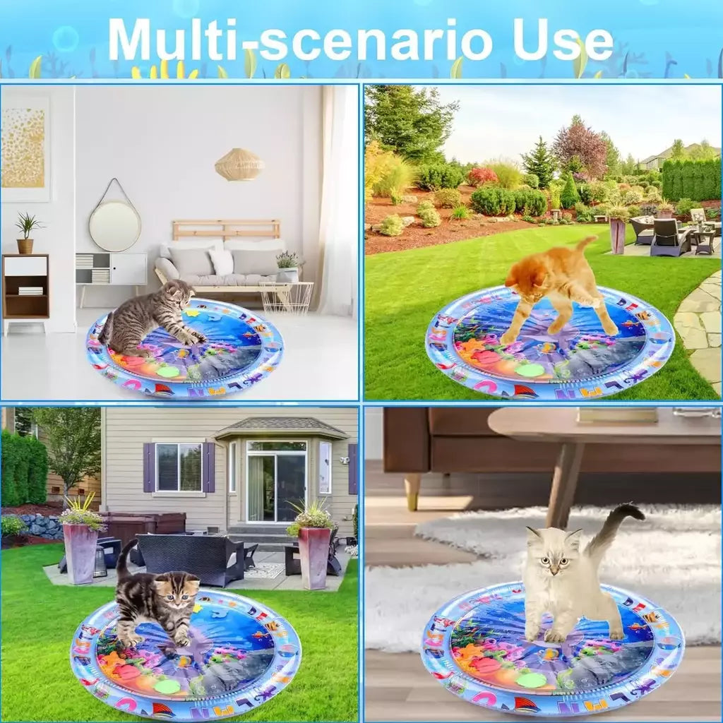 Tapete de jogo sensorial de água engrossado tapete de água inflável para gato e cão pet playmat com peixe mar oceano tema brinquedo sensorial água