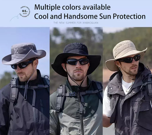 Xinbaoguan-Men's Respirável Sunshade Fisherman Hat, Sunscreen Sun Hat, Chapéu de Pesca, Big Eaves, 100% Nylon, Primavera, Verão, 9245