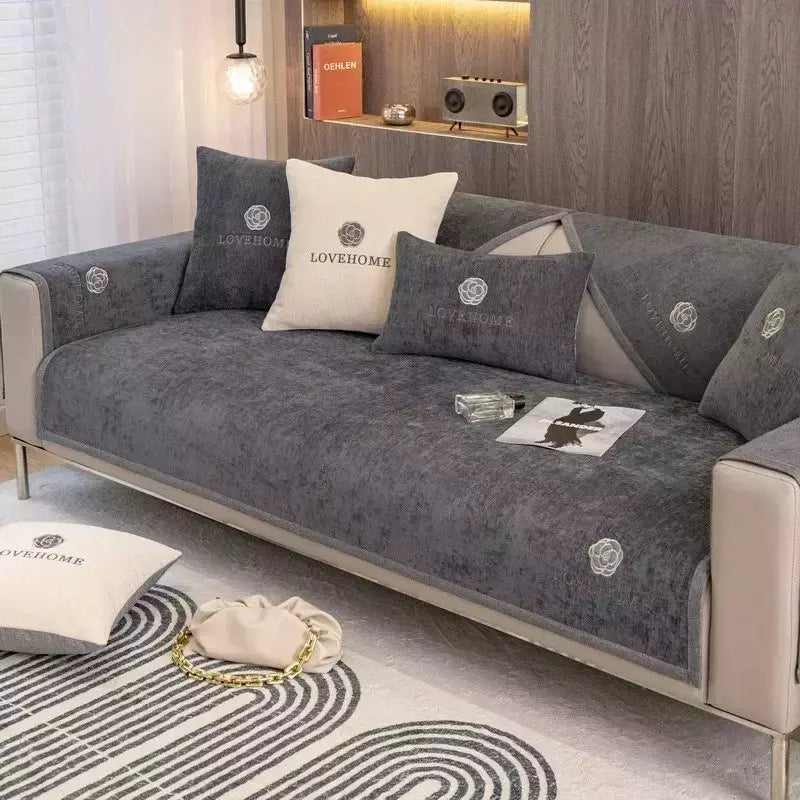 Capa de sofá chenille para sala de estar, combinação universal, estilo luxuoso acessível, toalha de sofá, quatro estações