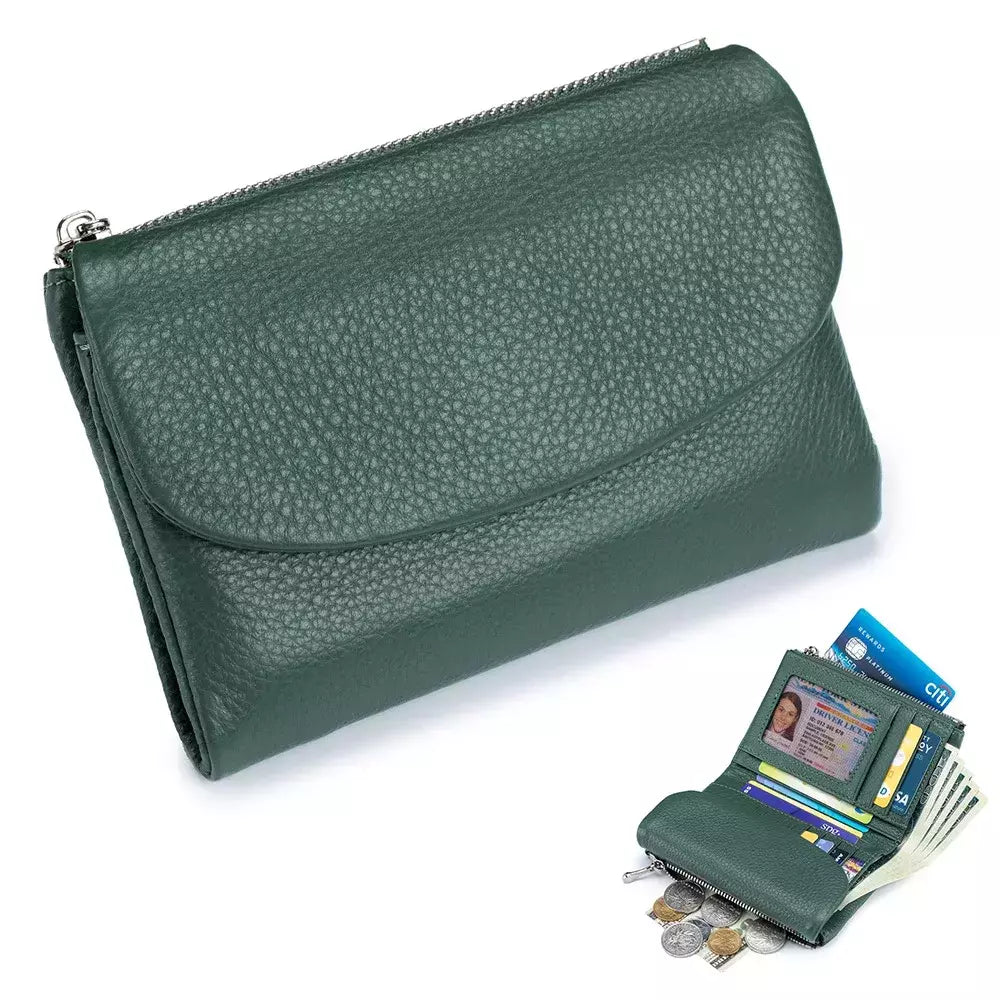 Genuína Couro De Vaca Carteira Curta Para Mulheres, Trifold, Pequenas Bolsas, Clutch Couro De Vaca, Titular Do Cartão, Carteiras Do Cartão De Viagem