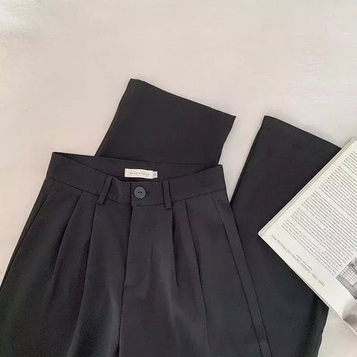 HELIAR-calça feminina de cintura alta, calça reta para senhoras do escritório, botão casual, calça preta solta, nova, outono