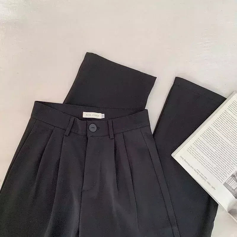 HELIAR-calça feminina de cintura alta, calça reta para senhoras do escritório, botão casual, calça preta solta, nova, outono