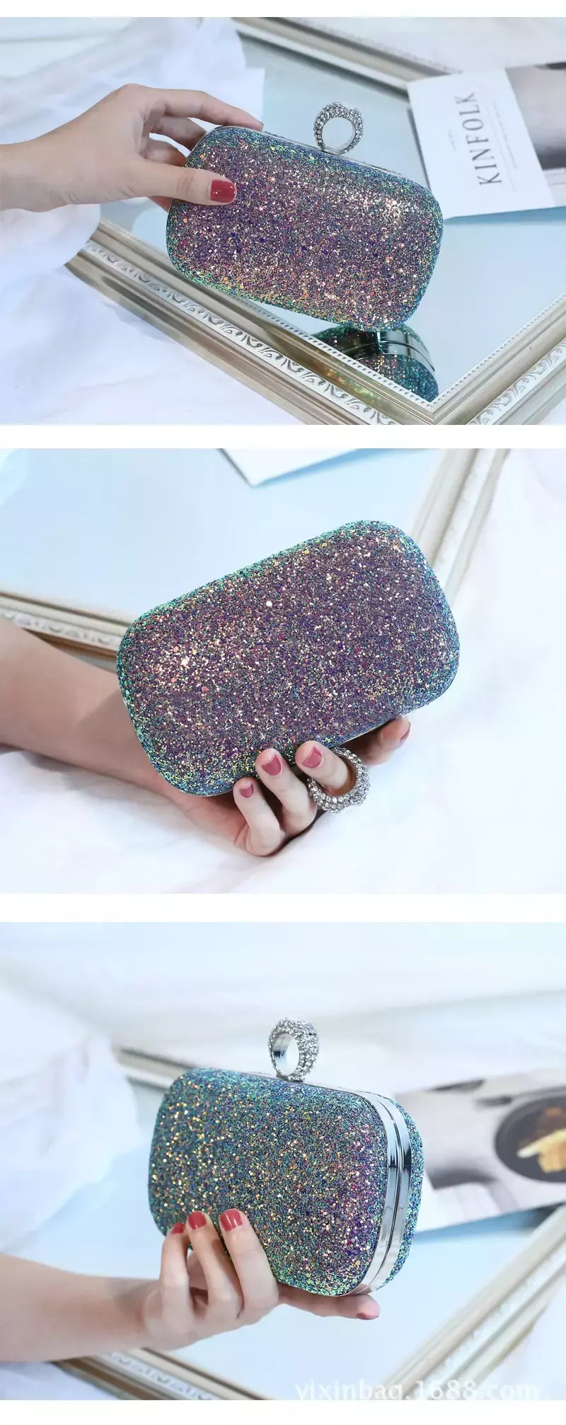 Evening Pink Clutch Purse Mulheres Bling Lantejoulas Bolsas 2023 Novo Designer De Moda Saco De Telefone De Luxo Crossbody Pequeno Saco De Designer