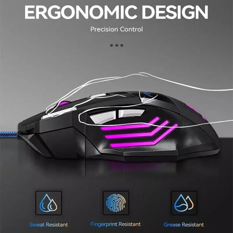 Mouse x7 botão retroiluminado mouse ergonômico 5500 dpi mouse ajustável, adequado para pc laptop desktop mouse