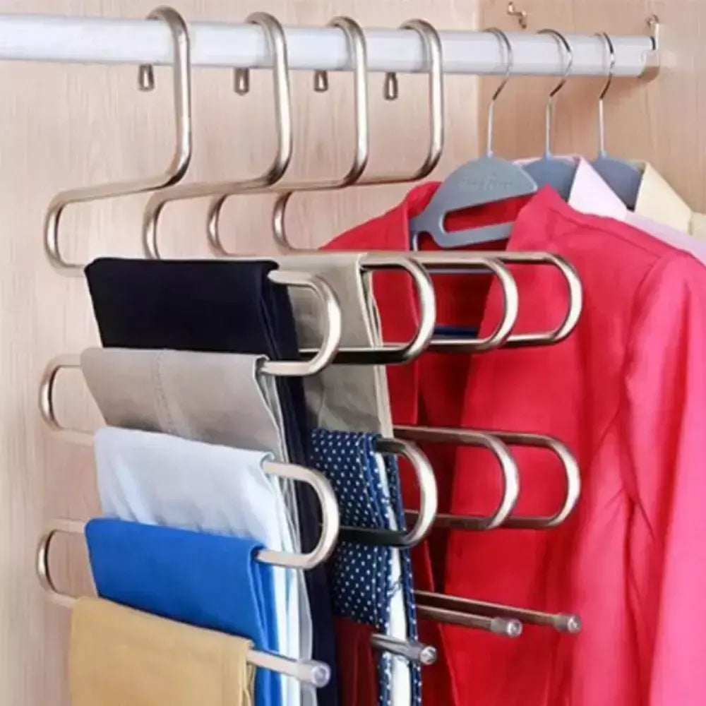 Cabides de roupas multifuncionais de 5 camadas, rack de armazenamento de calças antiderrapante, rack de pano com múltiplas funções para pendurar e armazenar