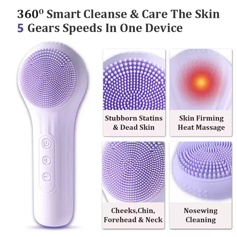 Escova de limpeza facial impermeável sônica para homens e mulheres, purificador de rosto elétrico esfoliante recarregável, escova limpadora