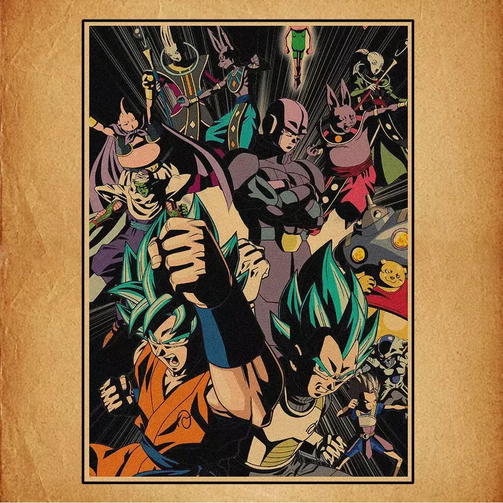 Japonês em torno do anime retro dragon ball cartaz goku gohan vegeta piccolo friza pintura em tela impressão arte da parede presente das crianças