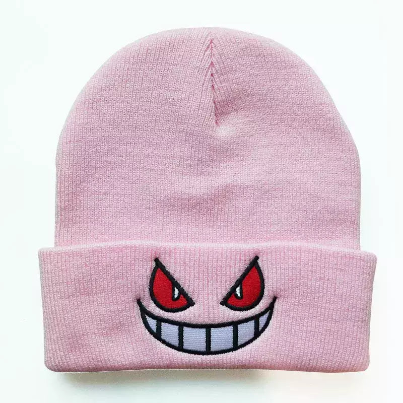 Boca olhos bordados elasticidade desenhos animados gorro inverno manter quente moda outono friso mulher masculino chapéu de malha crânio boné