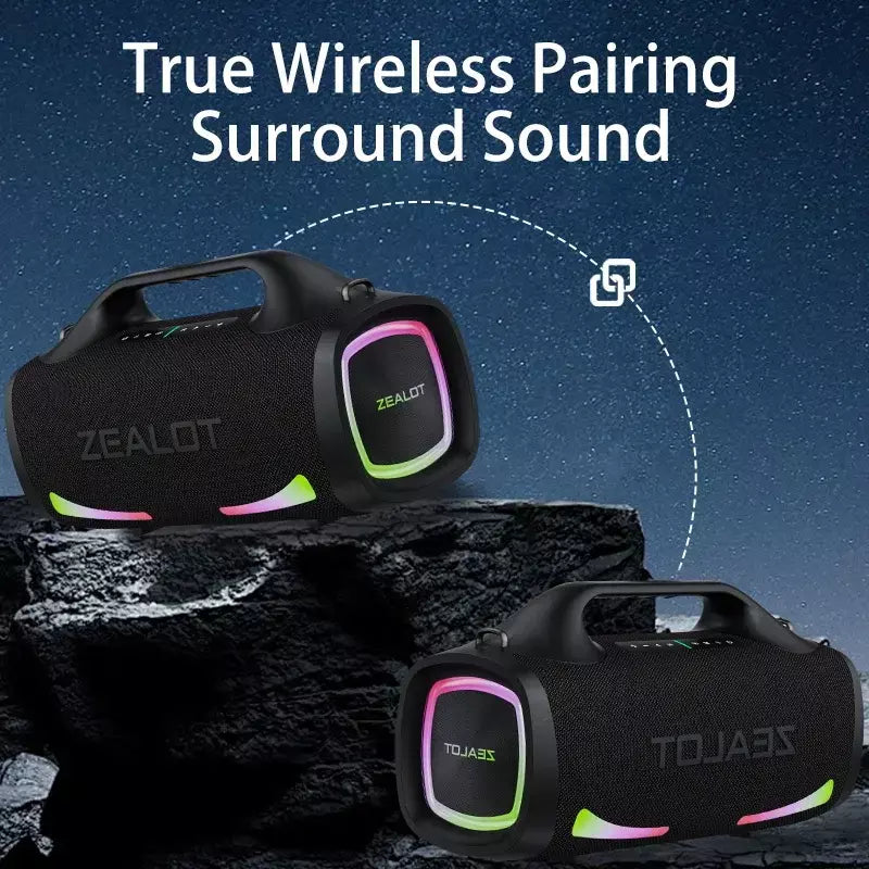 Zealot S79 100W alto-falante sem fio, alto-falante subwoofer portátil ao ar livre, qualidade de som Hifi, emparelhamento duplo, carregamento rápido, 24000mAh.
